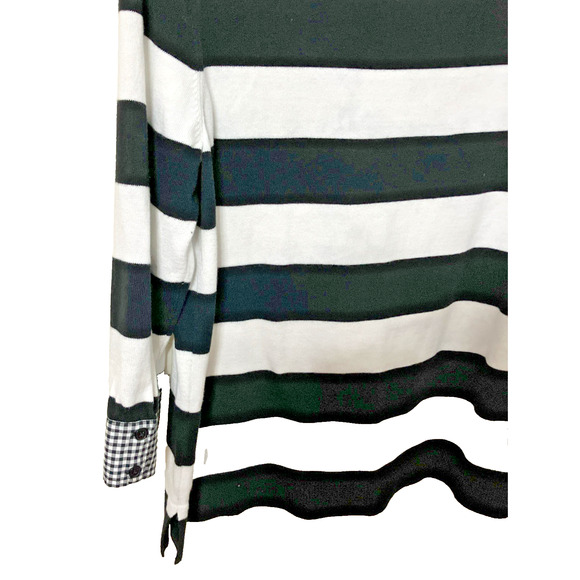 Talbots Women's Pullover Sweater Size Large Striped 3/4 Sleeves Gingham Cuffs - Picture 4 of 8